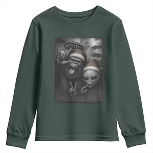 Bigfoot UFO Selife Youth Sweatshirt Sasquatch Ailen Rock On Hand Christmas TS14 Dark Forest Green Print Your Wear