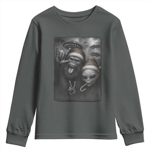 Bigfoot UFO Selife Youth Sweatshirt Sasquatch Ailen Rock On Hand Christmas TS14 Dark Heather Print Your Wear