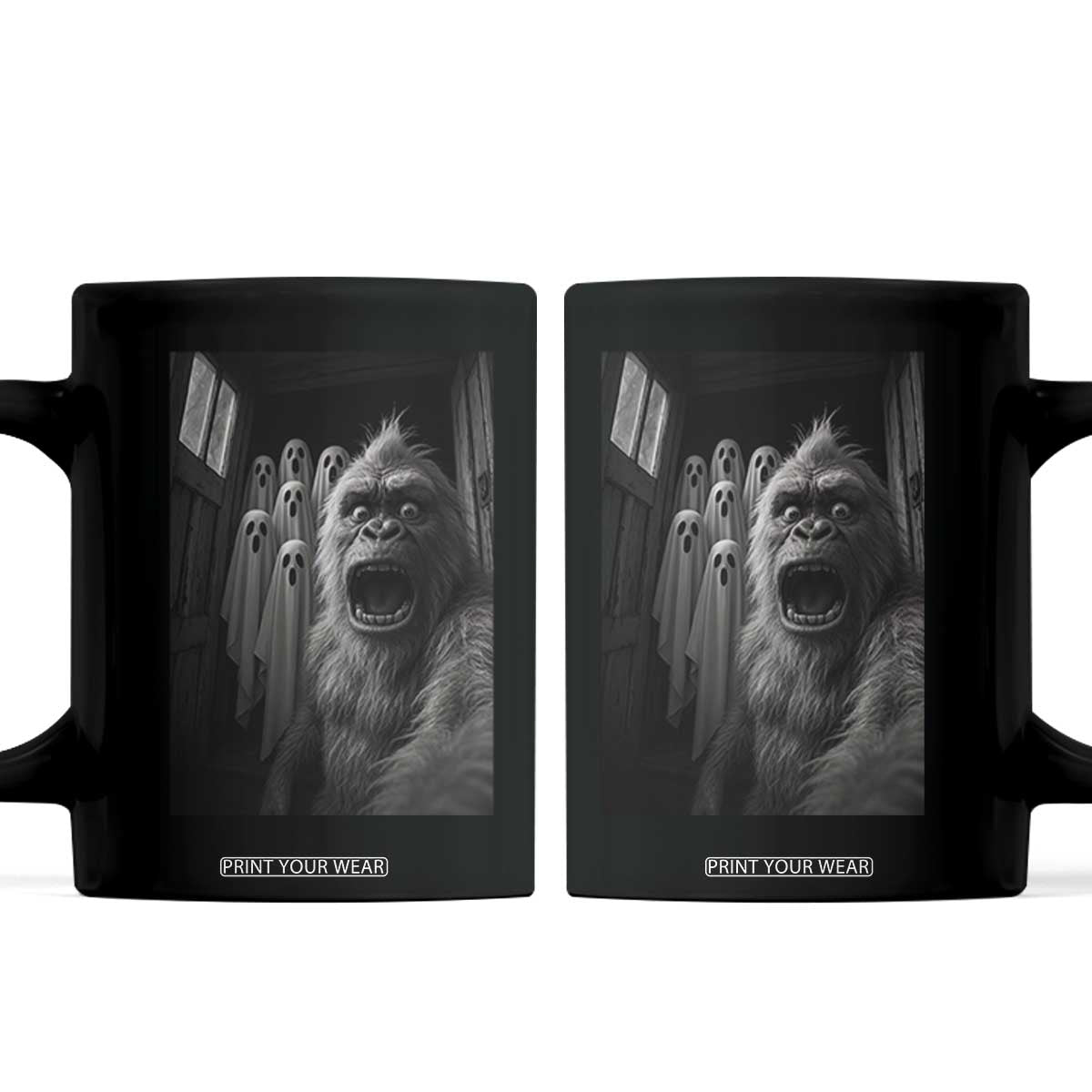 Funny Bigfoot Selfie Halloween Coffee Mug Sasquatch Ghost Haunted House TS14 Black Print Your Wear