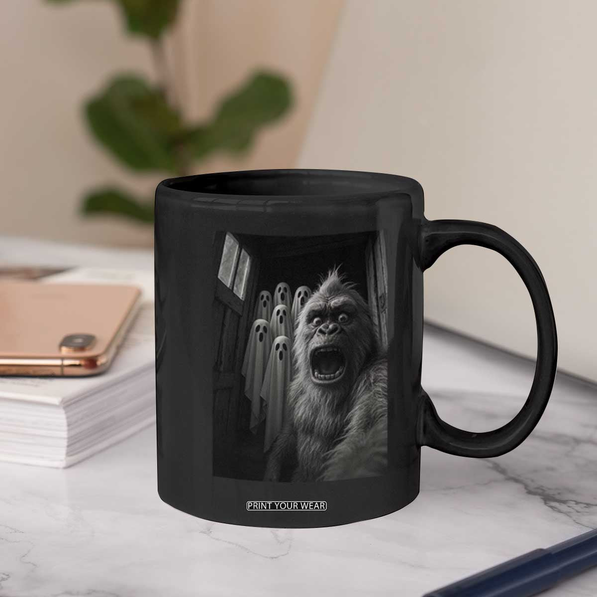 Funny Bigfoot Selfie Halloween Coffee Mug Sasquatch Ghost Haunted House TS14 Print Your Wear