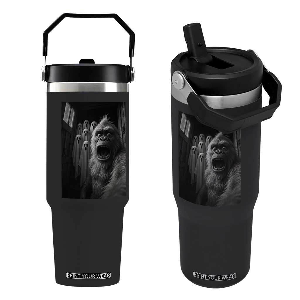 Funny Bigfoot Selfie Halloween Flip Straw Tumbler Sasquatch Ghost Haunted House TS14 One Size: 30 oz Black Print Your Wear