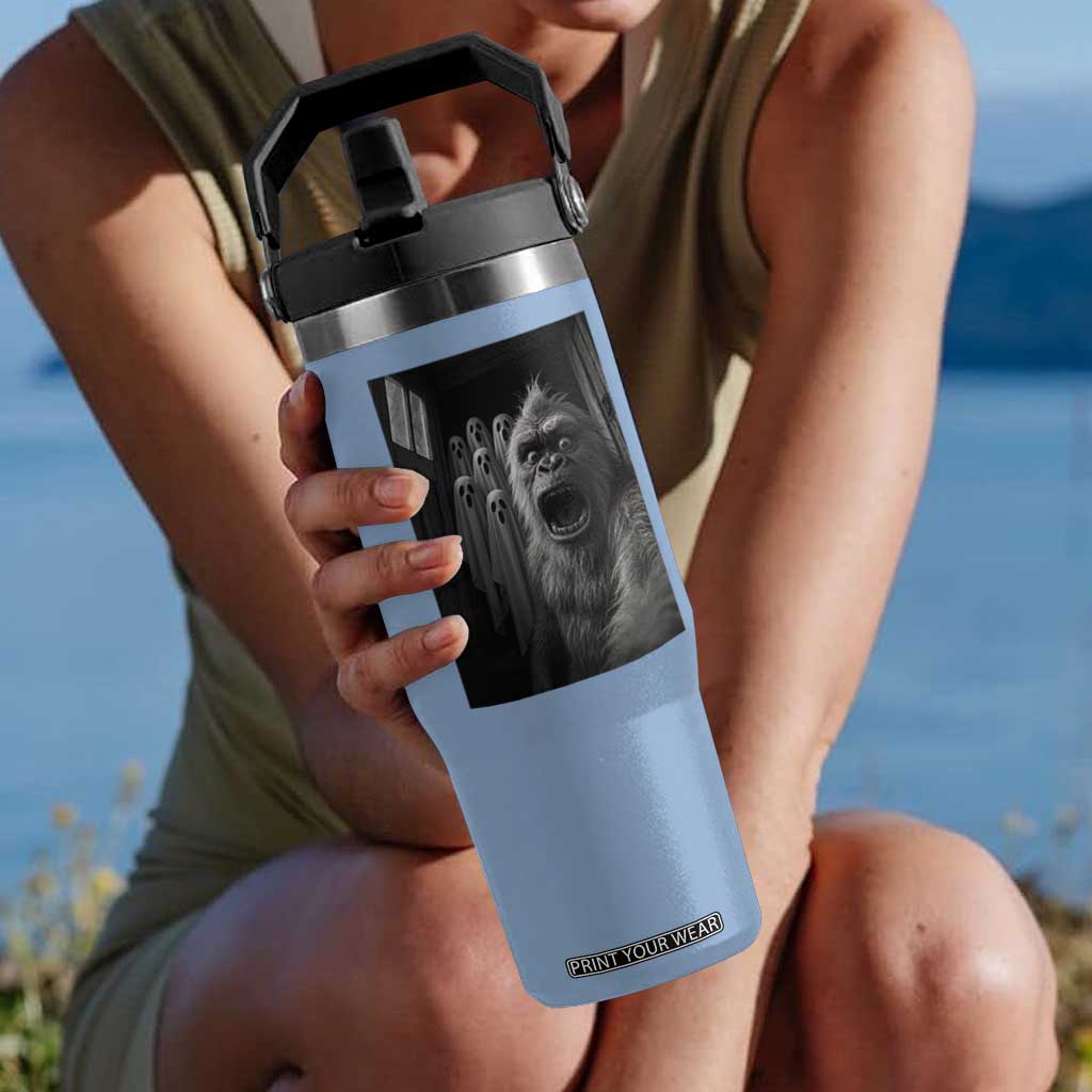 Funny Bigfoot Selfie Halloween Flip Straw Tumbler Sasquatch Ghost Haunted House TS14 One Size: 30 oz Light Blue Print Your Wear