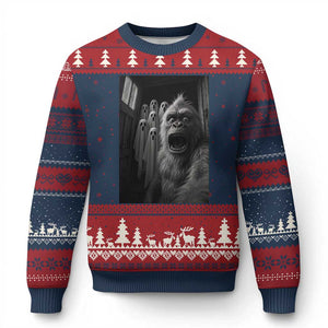 Funny Bigfoot Selfie Halloween Ugly Christmas Sweater Sasquatch Ghost Haunted House TS14 Navy Red Print Your Wear