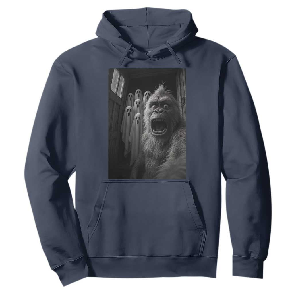 Funny Bigfoot Selfie Halloween Hoodie Sasquatch Ghost Haunted House TS14 Navy Print Your Wear