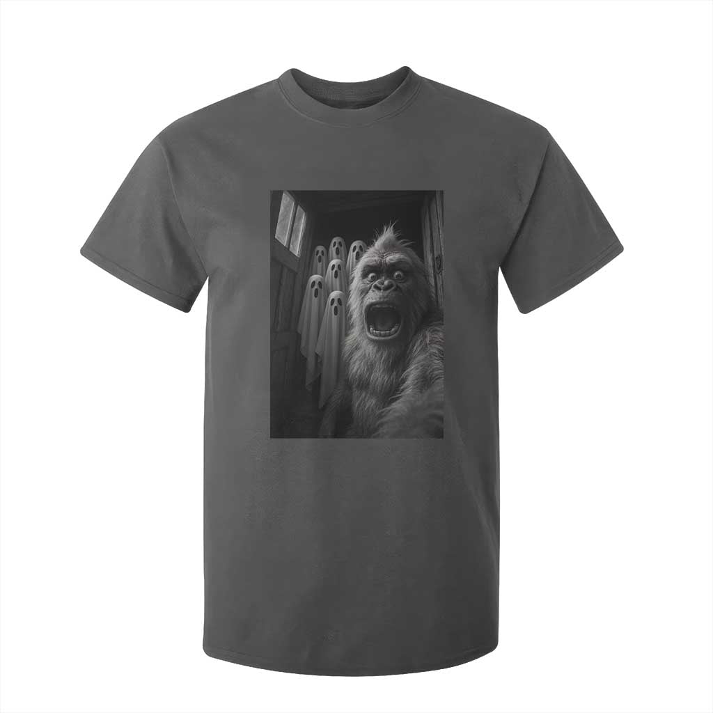 Funny Bigfoot Selfie Halloween T Shirt For Kid Sasquatch Ghost Haunted House TS14 Dark Heather Print Your Wear