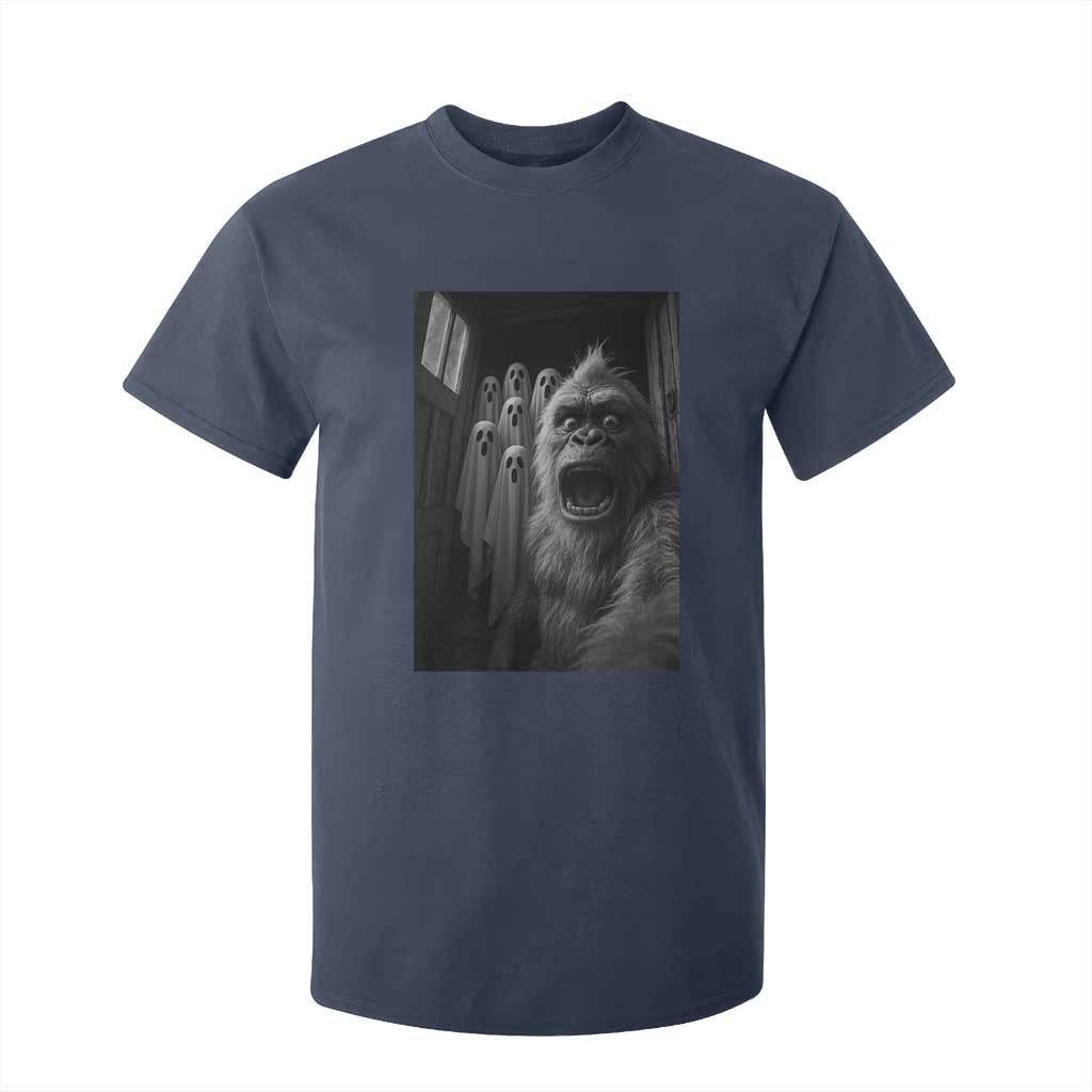 Funny Bigfoot Selfie Halloween T Shirt For Kid Sasquatch Ghost Haunted House TS14 Navy Print Your Wear