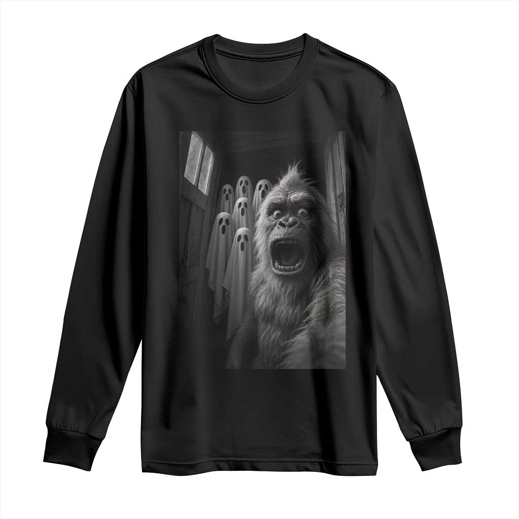 Funny Bigfoot Selfie Halloween Long Sleeve Shirt Sasquatch Ghost Haunted House TS14 Black Print Your Wear