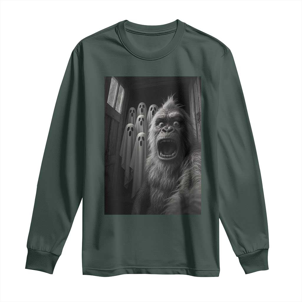 Funny Bigfoot Selfie Halloween Long Sleeve Shirt Sasquatch Ghost Haunted House TS14 Dark Forest Green Print Your Wear
