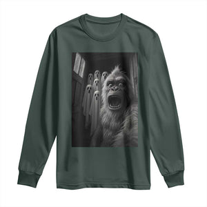 Funny Bigfoot Selfie Halloween Long Sleeve Shirt Sasquatch Ghost Haunted House TS14 Dark Forest Green Print Your Wear