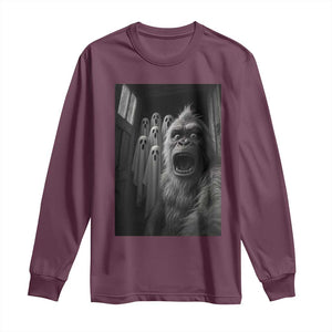 Funny Bigfoot Selfie Halloween Long Sleeve Shirt Sasquatch Ghost Haunted House TS14 Maroon Print Your Wear