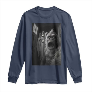 Funny Bigfoot Selfie Halloween Long Sleeve Shirt Sasquatch Ghost Haunted House TS14 Navy Print Your Wear