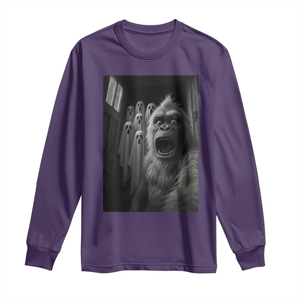Funny Bigfoot Selfie Halloween Long Sleeve Shirt Sasquatch Ghost Haunted House TS14 Purple Print Your Wear