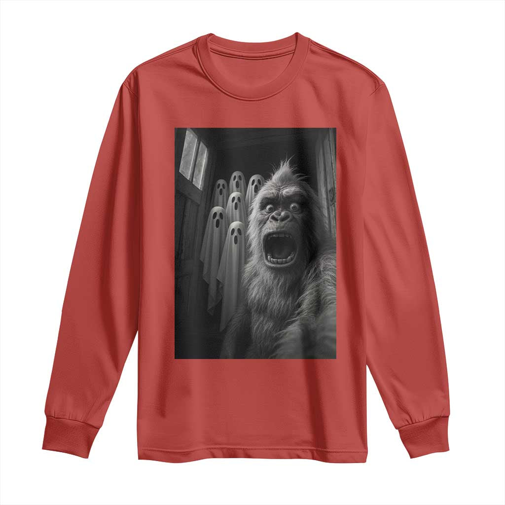 Funny Bigfoot Selfie Halloween Long Sleeve Shirt Sasquatch Ghost Haunted House TS14 Red Print Your Wear