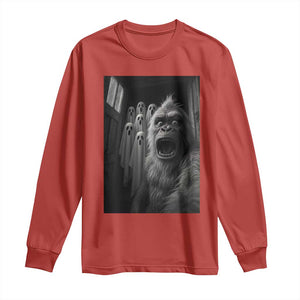 Funny Bigfoot Selfie Halloween Long Sleeve Shirt Sasquatch Ghost Haunted House TS14 Red Print Your Wear