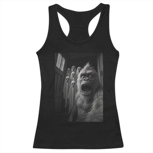 Funny Bigfoot Selfie Halloween Racerback Tank Top Sasquatch Ghost Haunted House - Print Your Wear