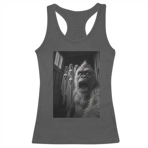 Funny Bigfoot Selfie Halloween Racerback Tank Top Sasquatch Ghost Haunted House - Print Your Wear