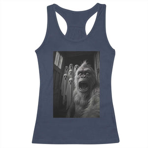 Funny Bigfoot Selfie Halloween Racerback Tank Top Sasquatch Ghost Haunted House - Print Your Wear