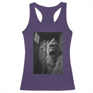 Funny Bigfoot Selfie Halloween Racerback Tank Top Sasquatch Ghost Haunted House - Print Your Wear