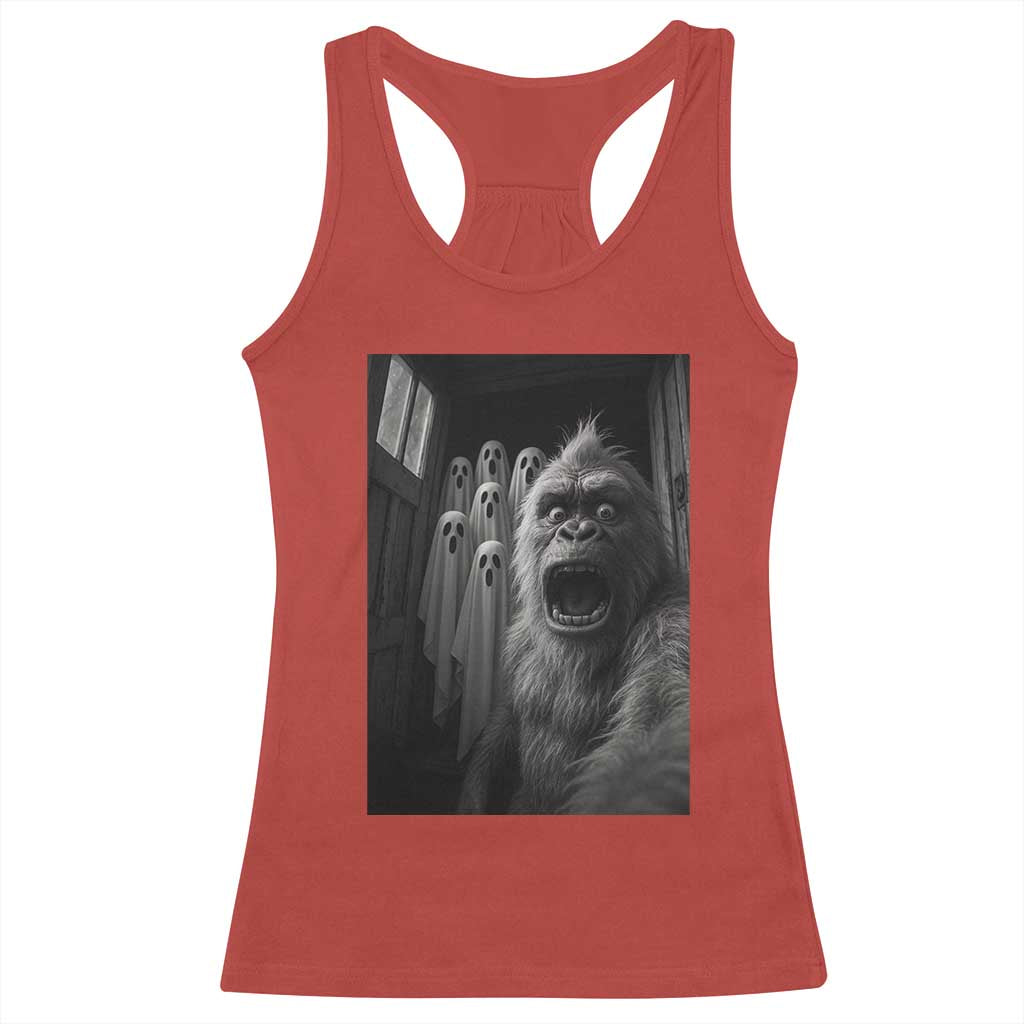 Funny Bigfoot Selfie Halloween Racerback Tank Top Sasquatch Ghost Haunted House TS14 Red Print Your Wear