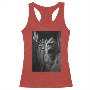 Funny Bigfoot Selfie Halloween Racerback Tank Top Sasquatch Ghost Haunted House - Print Your Wear
