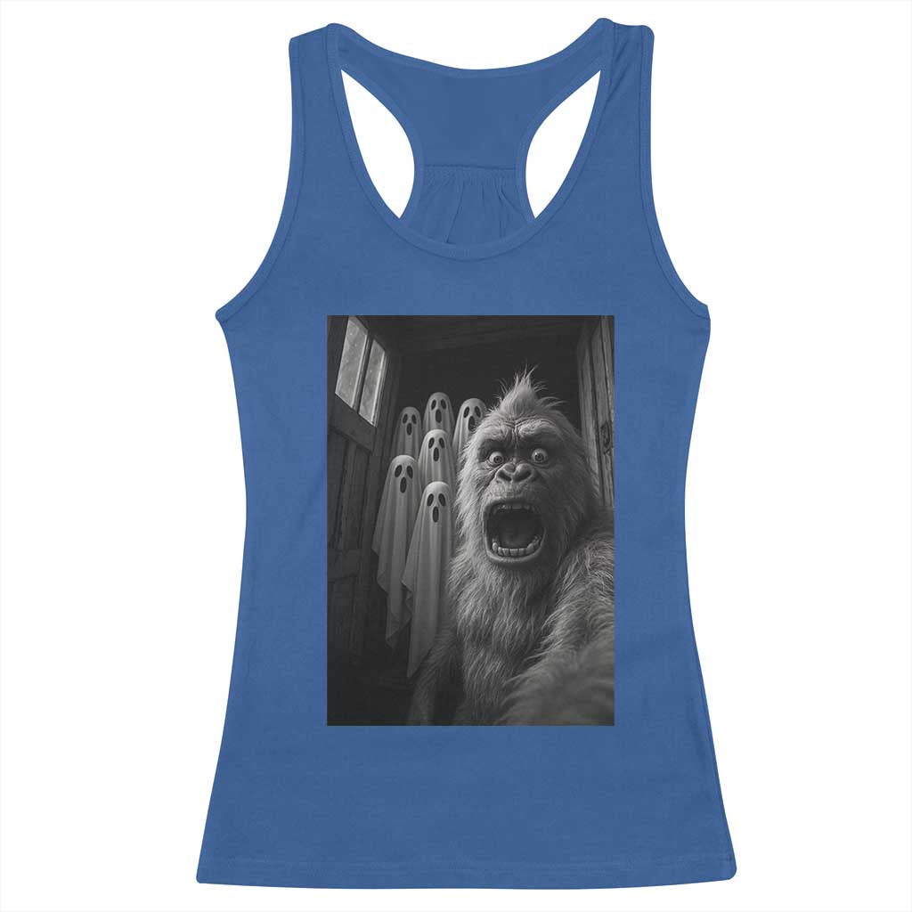Funny Bigfoot Selfie Halloween Racerback Tank Top Sasquatch Ghost Haunted House TS14 Royal Blue Print Your Wear