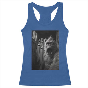Funny Bigfoot Selfie Halloween Racerback Tank Top Sasquatch Ghost Haunted House - Print Your Wear