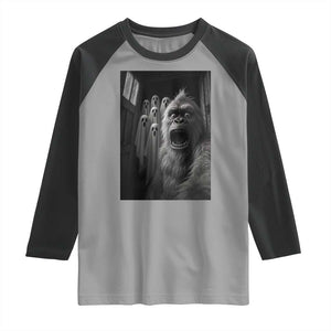 Funny Bigfoot Selfie Halloween Raglan Shirt Sasquatch Ghost Haunted House - Print Your Wear