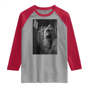 Funny Bigfoot Selfie Halloween Raglan Shirt Sasquatch Ghost Haunted House - Print Your Wear