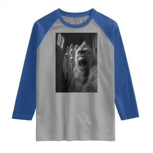 Funny Bigfoot Selfie Halloween Raglan Shirt Sasquatch Ghost Haunted House - Print Your Wear