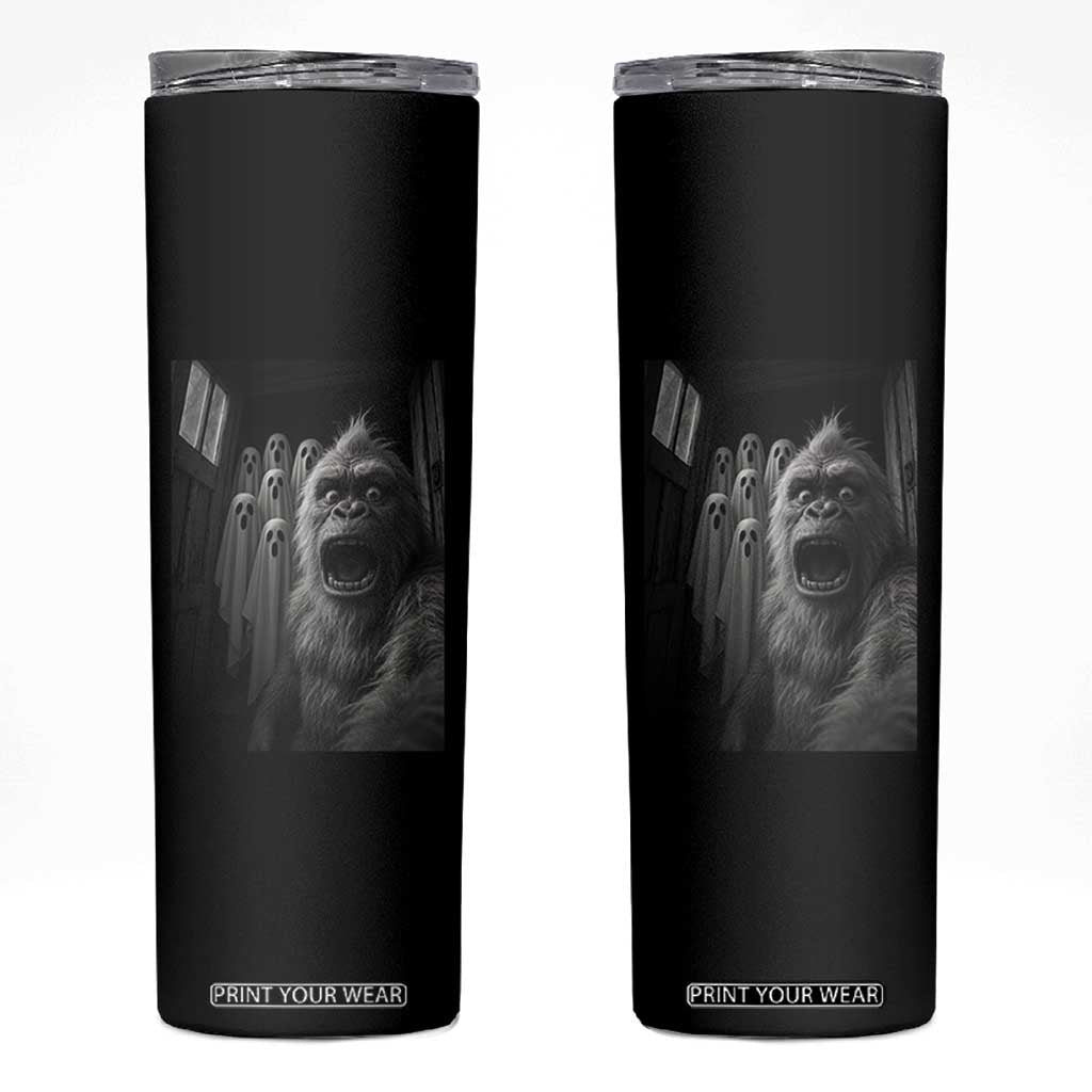 Funny Bigfoot Selfie Halloween Skinny Tumbler Sasquatch Ghost Haunted House TS14 Black Print Your Wear