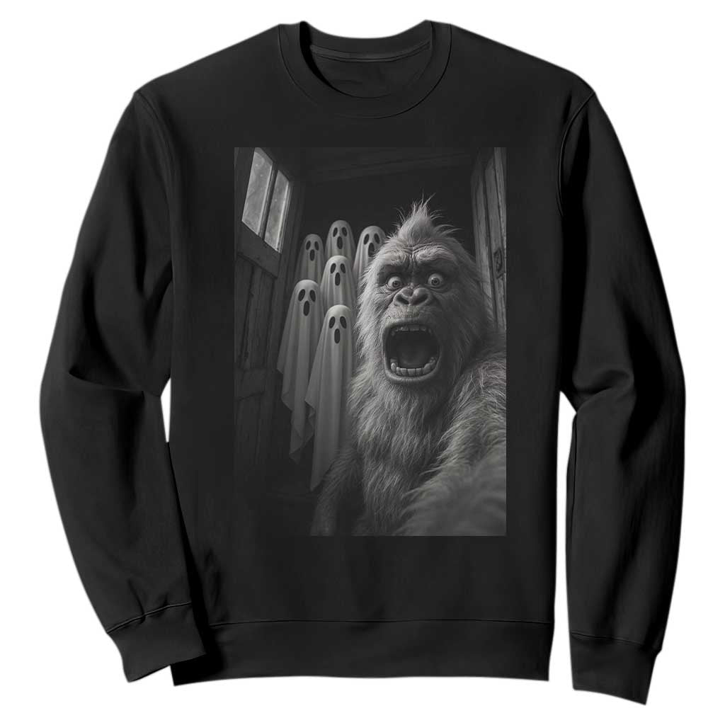 Funny Bigfoot Selfie Halloween Sweatshirt Sasquatch Ghost Haunted House TS14 Black Print Your Wear
