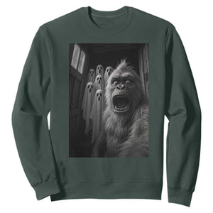 Funny Bigfoot Selfie Halloween Sweatshirt Sasquatch Ghost Haunted House TS14 Dark Forest Green Print Your Wear