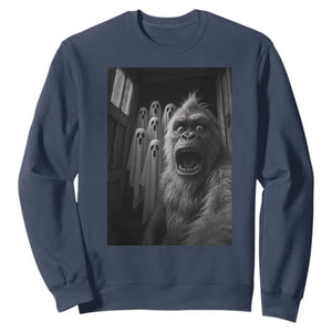Funny Bigfoot Selfie Halloween Sweatshirt Sasquatch Ghost Haunted House TS14 Navy Print Your Wear