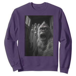 Funny Bigfoot Selfie Halloween Sweatshirt Sasquatch Ghost Haunted House TS14 Purple Print Your Wear