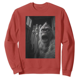 Funny Bigfoot Selfie Halloween Sweatshirt Sasquatch Ghost Haunted House TS14 Red Print Your Wear
