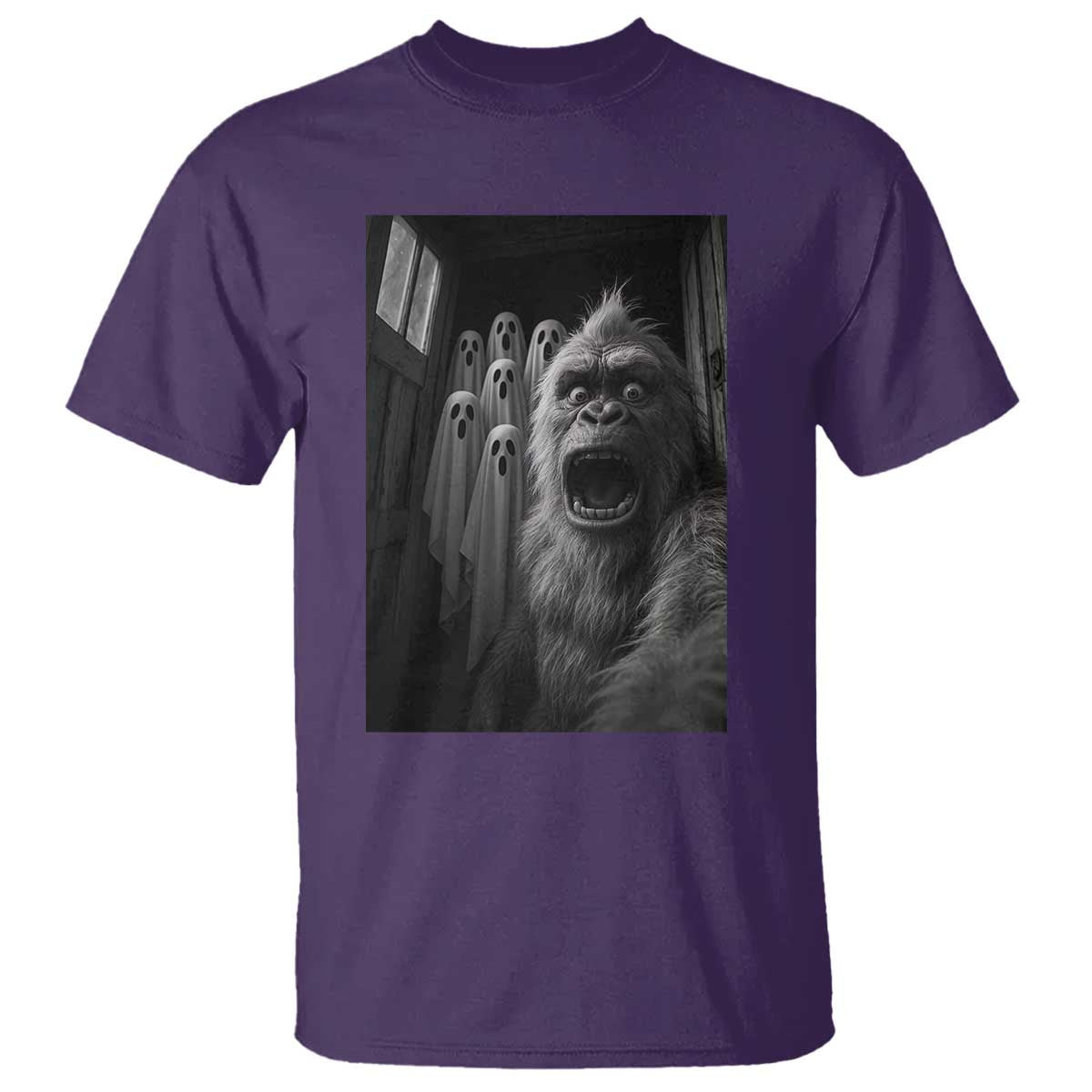 Funny Bigfoot Selfie Halloween T Shirt Sasquatch Ghost Haunted House TS14 Purple Print Your Wear