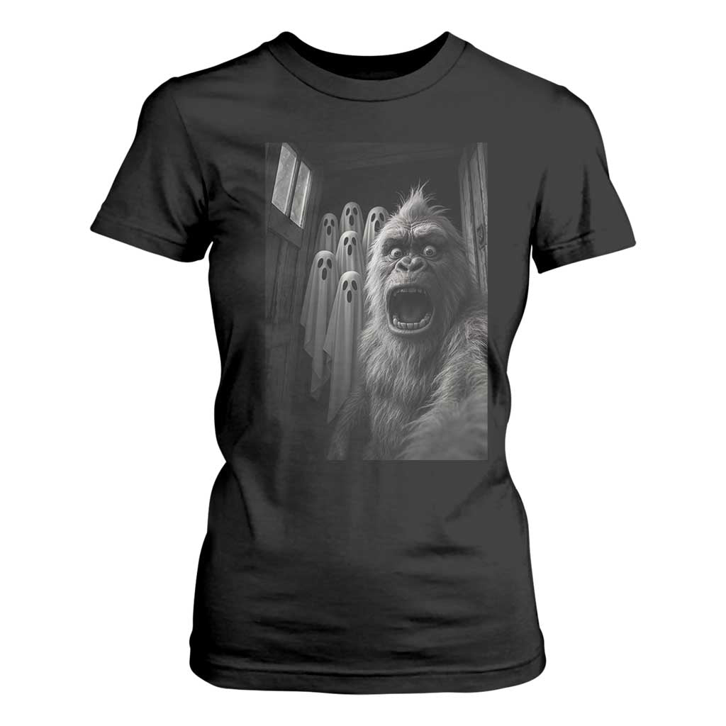 Funny Bigfoot Selfie Halloween T Shirt For Women Sasquatch Ghost Haunted House TS14 Black Print Your Wear