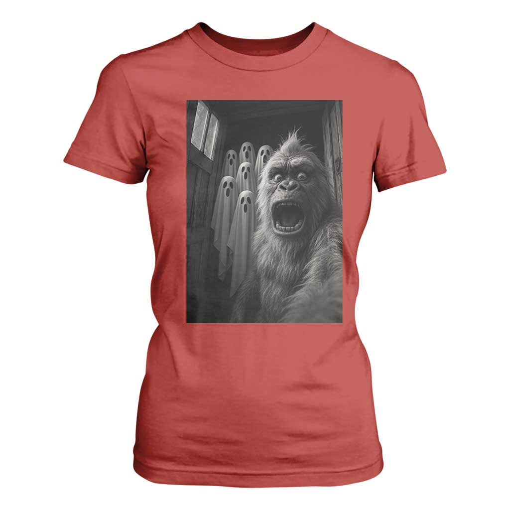 Funny Bigfoot Selfie Halloween T Shirt For Women Sasquatch Ghost Haunted House TS14 Red Print Your Wear