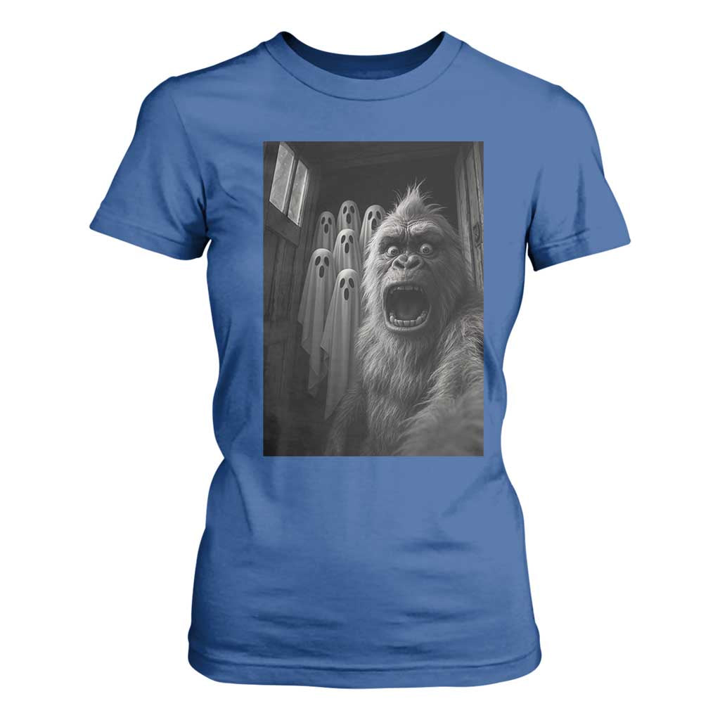 Funny Bigfoot Selfie Halloween T Shirt For Women Sasquatch Ghost Haunted House TS14 Royal Blue Print Your Wear