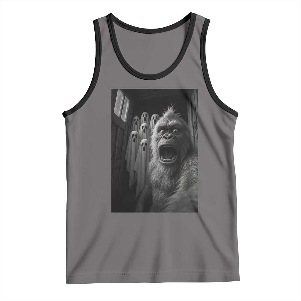 Funyy Bigfoot Selfie Halloween Tank Top Sasquatch Ghost Haunted House TS14 Deep Heather Black Print Your Wear