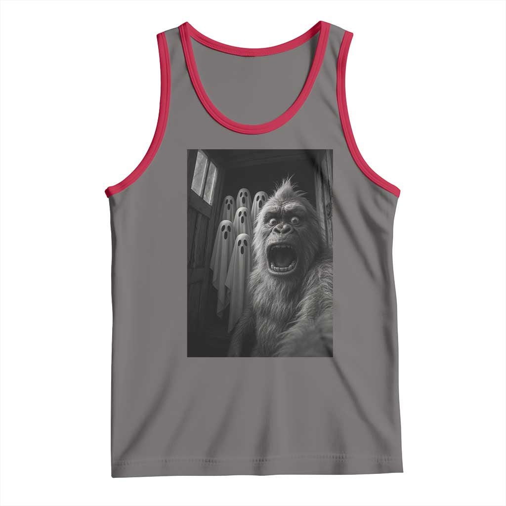 Funyy Bigfoot Selfie Halloween Tank Top Sasquatch Ghost Haunted House TS14 Deep Heather Red Print Your Wear
