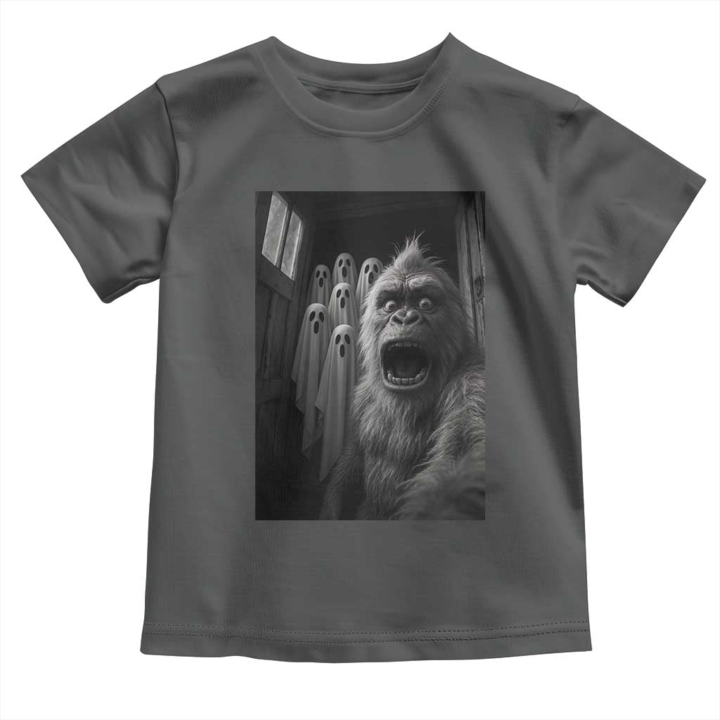 Funny Bigfoot Selfie Halloween Toddler T Shirt Sasquatch Ghost Haunted House TS14 Dark Heather Print Your Wear