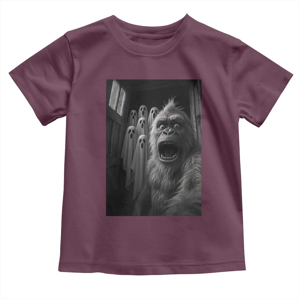 Funny Bigfoot Selfie Halloween Toddler T Shirt Sasquatch Ghost Haunted House TS14 Maroon Print Your Wear