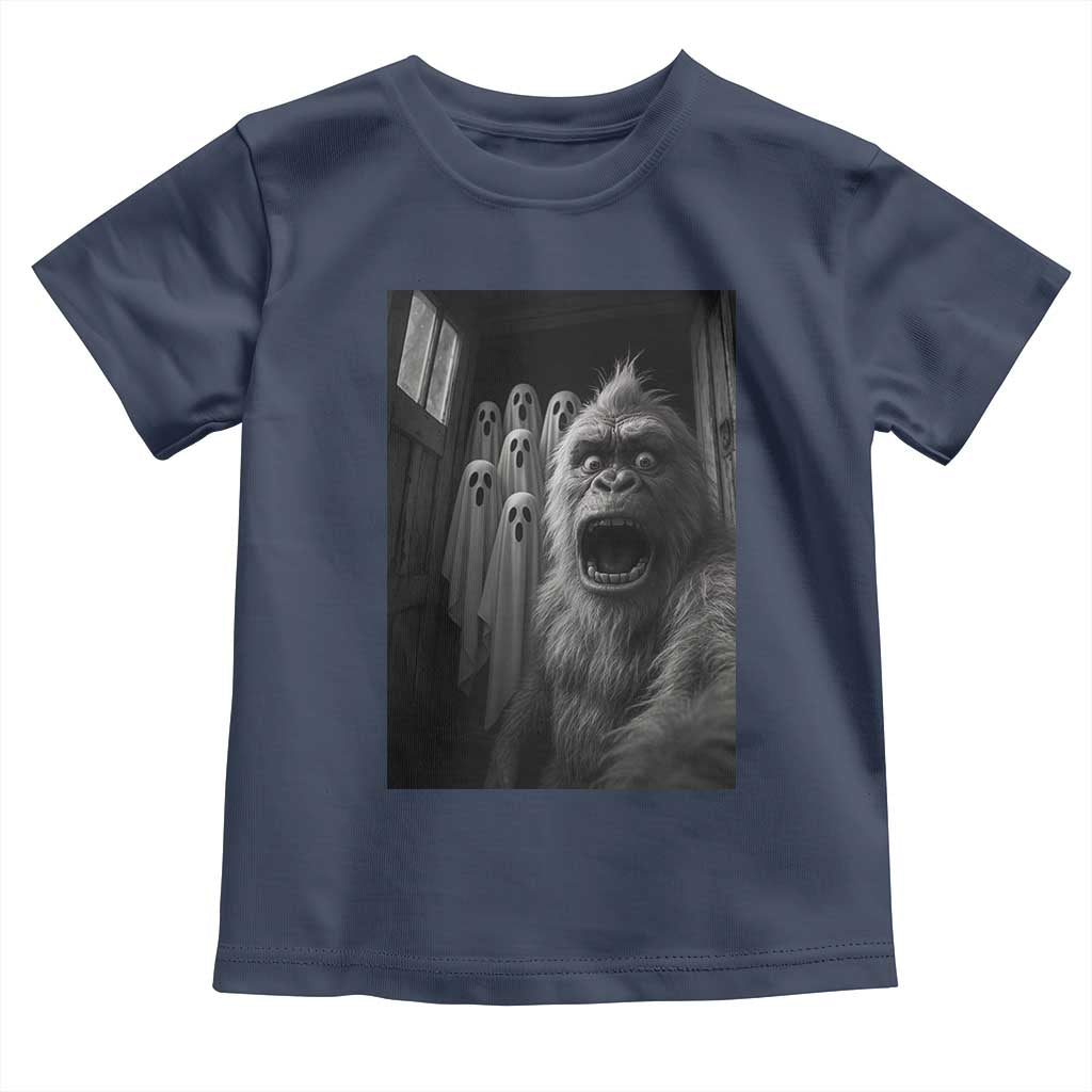 Funny Bigfoot Selfie Halloween Toddler T Shirt Sasquatch Ghost Haunted House TS14 Navy Print Your Wear