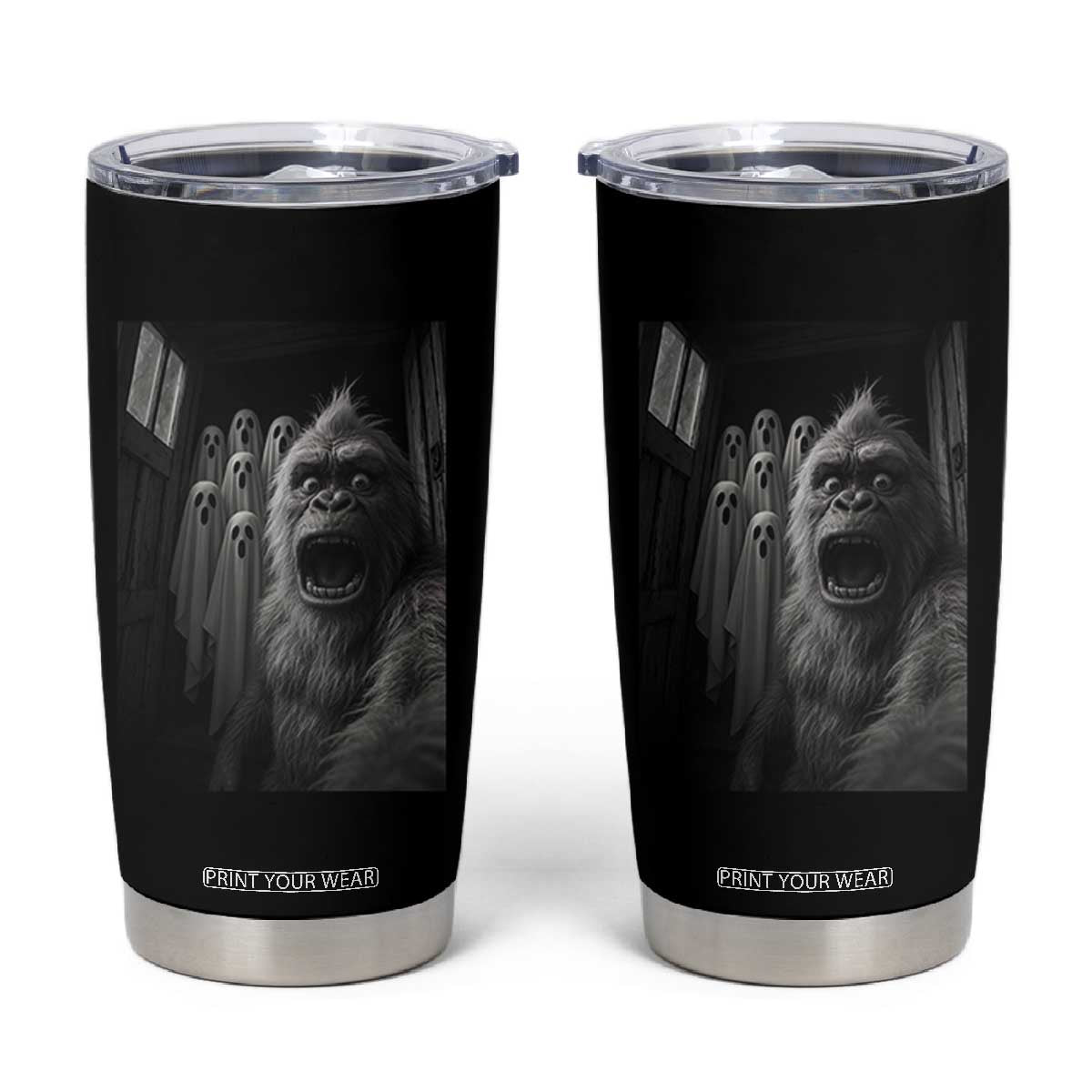 Funny Bigfoot Selfie Halloween Tumbler Cup Sasquatch Ghost Haunted House TS14 Black Print Your Wear