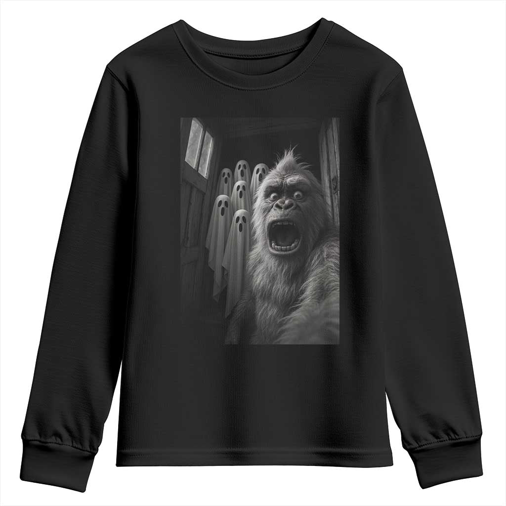 Funny Bigfoot Selfie Halloween Youth Sweatshirt Sasquatch Ghost Haunted House TS14 Black Print Your Wear