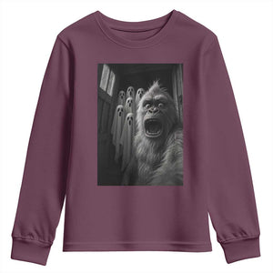 Funny Bigfoot Selfie Halloween Youth Sweatshirt Sasquatch Ghost Haunted House TS14 Maroon Print Your Wear