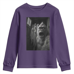 Funny Bigfoot Selfie Halloween Youth Sweatshirt Sasquatch Ghost Haunted House TS14 Purple Print Your Wear