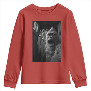 Funny Bigfoot Selfie Halloween Youth Sweatshirt Sasquatch Ghost Haunted House TS14 Red Print Your Wear