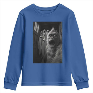 Funny Bigfoot Selfie Halloween Youth Sweatshirt Sasquatch Ghost Haunted House TS14 Royal Blue Print Your Wear